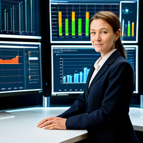 Home 14 A highly competent professional in a modest business suit, standing confidently in a modern, sustainable energy control room filled with sleek monitors displaying data on renewable energy grids. The atmosphere is forward-thinking and clean, with soft, inviting lighting. She has a natural pose with well-formed hands resting gently on a desk. This image is safe for work, appropriate content, fully clothed, and represents a professional, family-friendly environment with perfect anatomy, correct proportions, proper finger count, and natural body proportions.