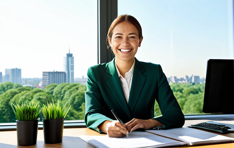 넷제로 경제 모델의 이해관계자 분석 - Sustainable Business Practices**
"A modern office interior. A businesswoman in a modest, profession...