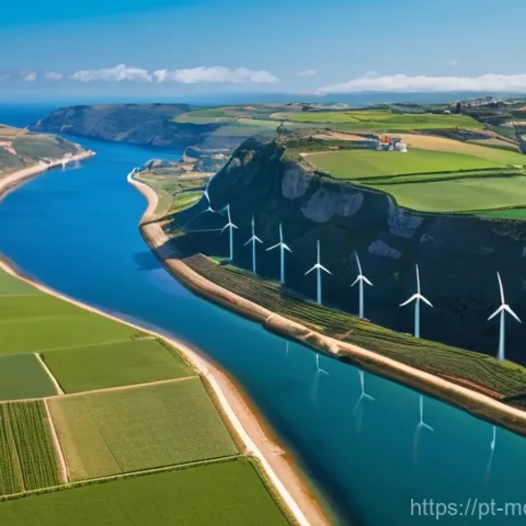 넷제로 경제 모델과 재생 에너지 통합 - **Prompt:** A breathtaking panoramic view of the Portuguese coastline, where rolling hills meet the ...