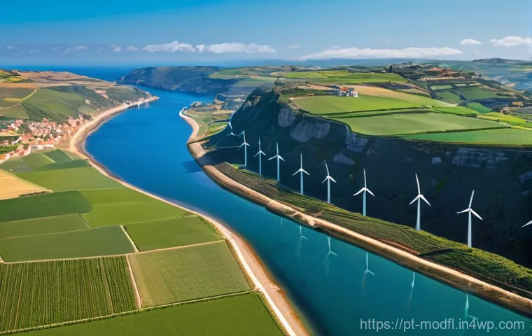 넷제로 경제 모델과 재생 에너지 통합 - **Prompt:** A breathtaking panoramic view of the Portuguese coastline, where rolling hills meet the ...