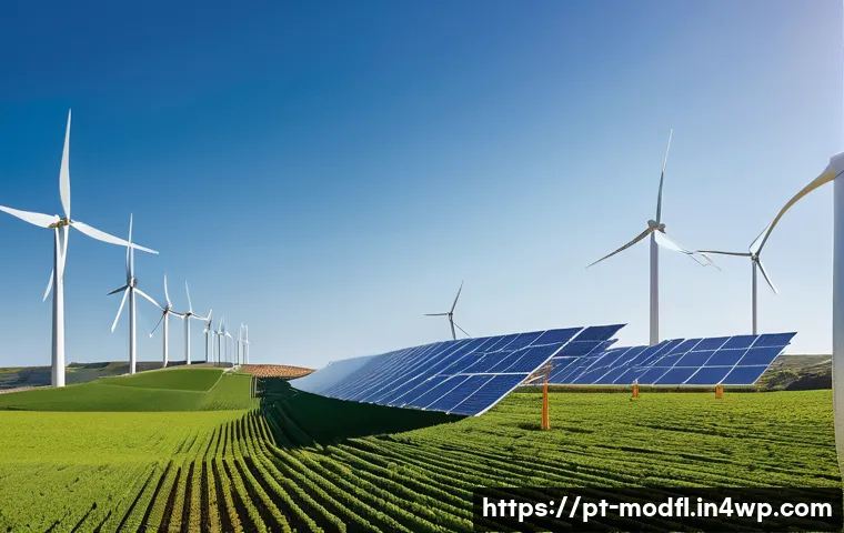 넷제로 경제 모델의 발전 방향 - **Prompt:** "A panoramic view of a modern wind farm in a picturesque Portuguese landscape, with seve...