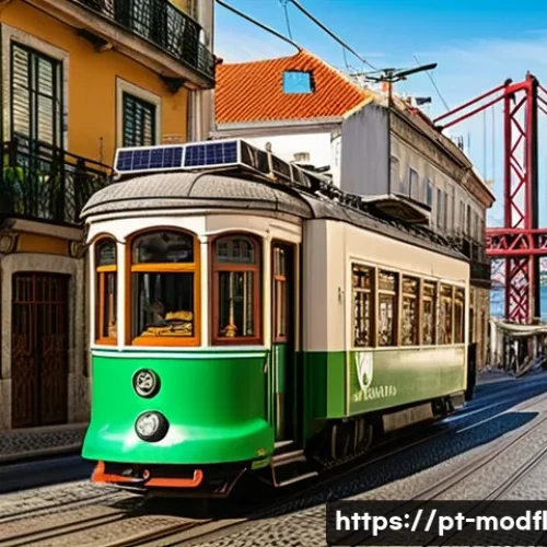 Home 33 넷제로 전환을 위한 정부의 역할 - A vibrant urban scene in Lisbon showcasing sustainable infrastructure: modern solar panels installed...