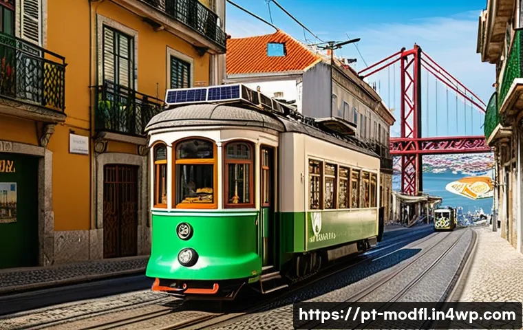 넷제로 전환을 위한 정부의 역할 - A vibrant urban scene in Lisbon showcasing sustainable infrastructure: modern solar panels installed...