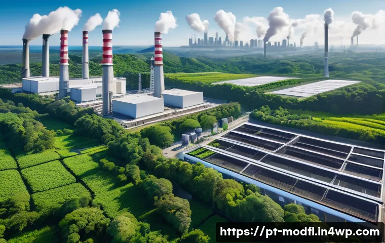 넷제로 전환 경제 모델의 성과 측정 - A modern Brazilian industrial facility with advanced IoT sensors visibly installed on smokestacks an...