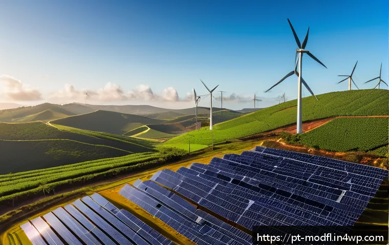 넷제로 경제 모델의 혁신적인 솔루션 - A vibrant Brazilian solar energy farm in the Nordeste region during golden hour, featuring rows of m...